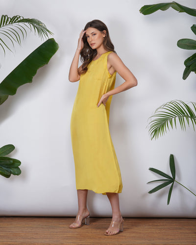 Vegan Silk Slip Dress | Yellow