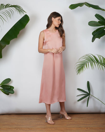 Vegan Silk Slip Dress | Coral