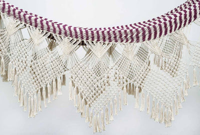 Boho Mixed Weave Pomegranate Cotton Hammock with Fringe (Wooden Bar)