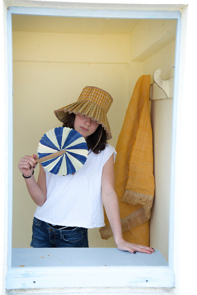 Palm Leaf Fan | Naturel & Indigo | M