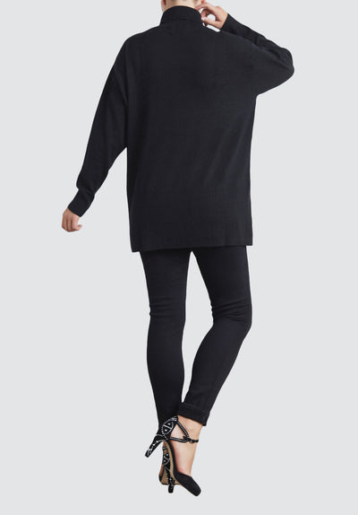 Relaxed Polo Neck Cashmere Sweater | Black