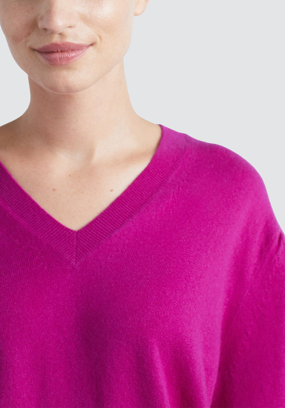 Cashmere V Neck Sweater | Magenta