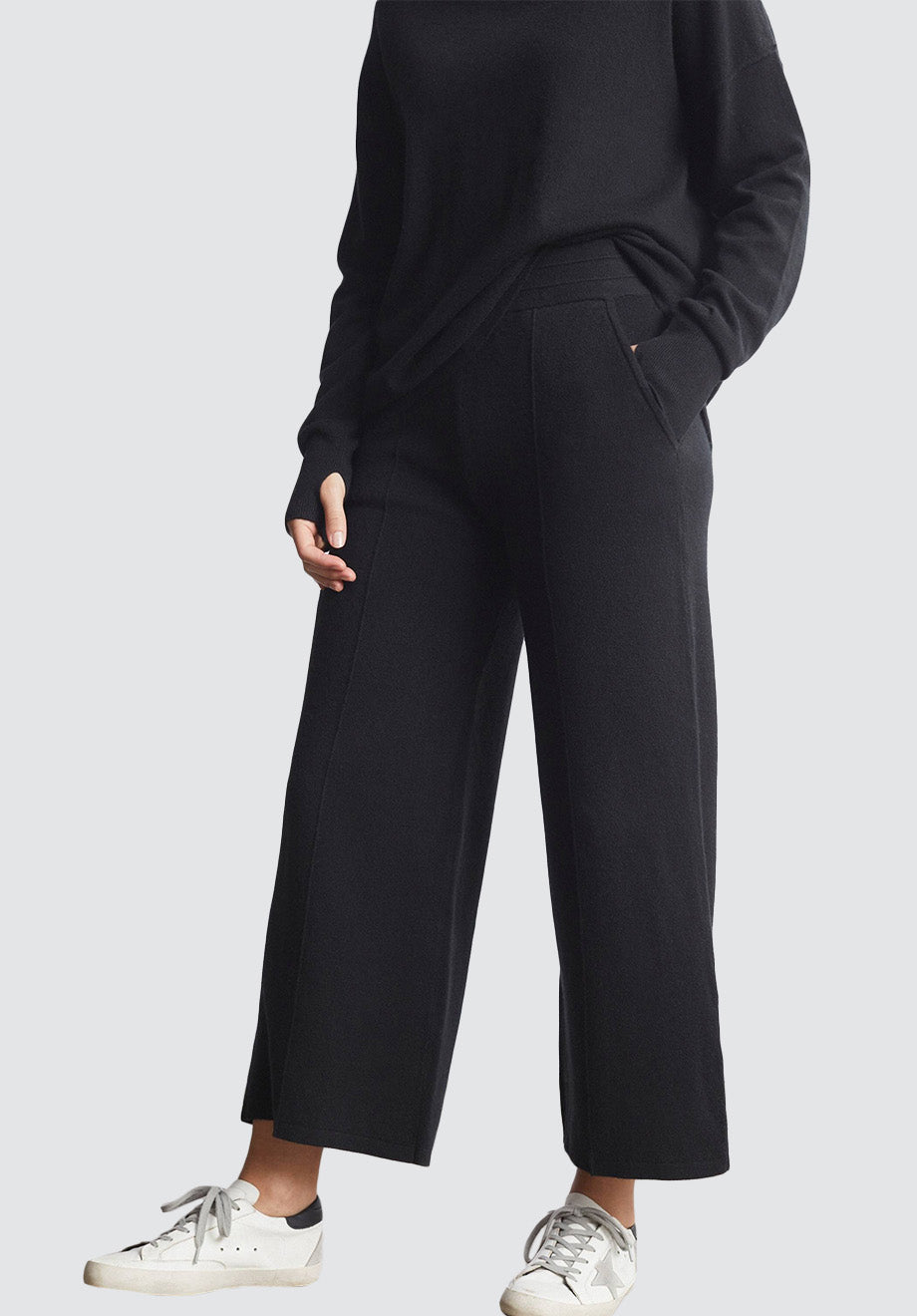 Wide Leg Cashmere Trouser | Black