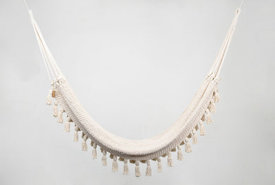 Boho Natural Cotton Hammock with Tassels (Wooden Bar)