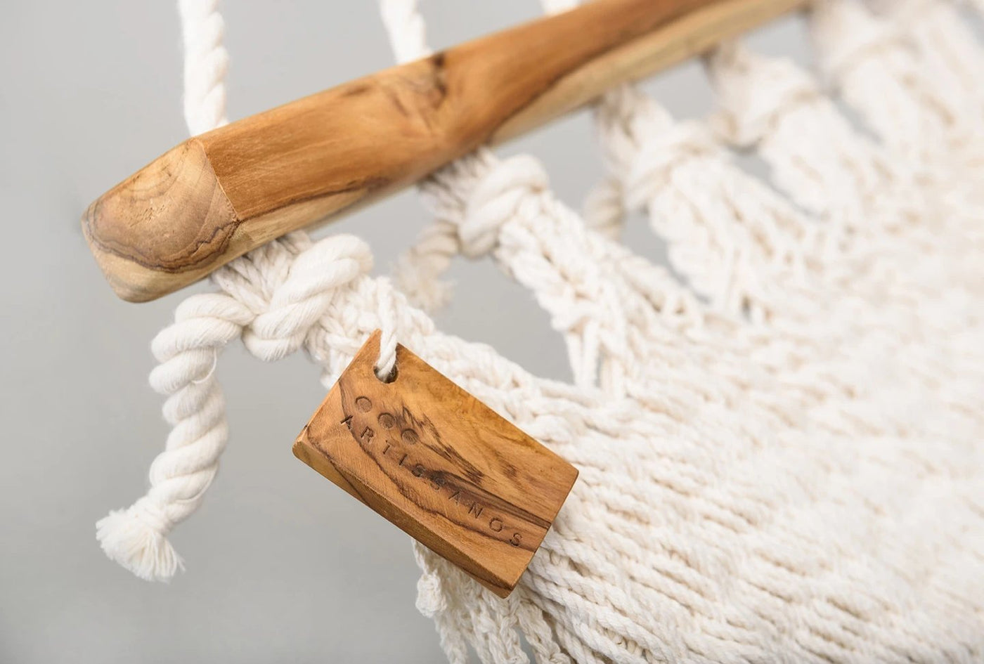 Personalized Boho Natural Cotton Hammock with Macrame Fringe (Wooden Bar)