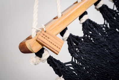 Boho Black Cotton Hammock with Tassels (Wooden Bar)