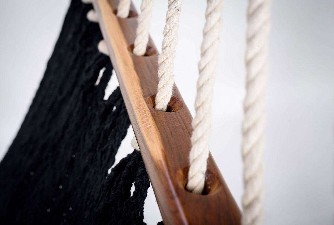 Boho Black Cotton Hammock with Tassels (Wooden Bar)