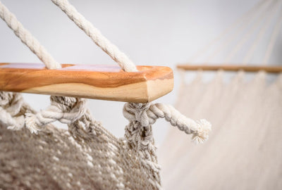 Boho Natural Cotton Hammock with Tassels (Wooden Bar)