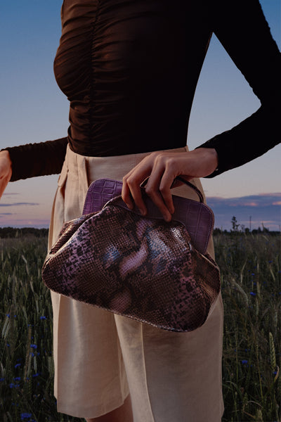 Constanza Clutch | Mauve Snakeskin Print