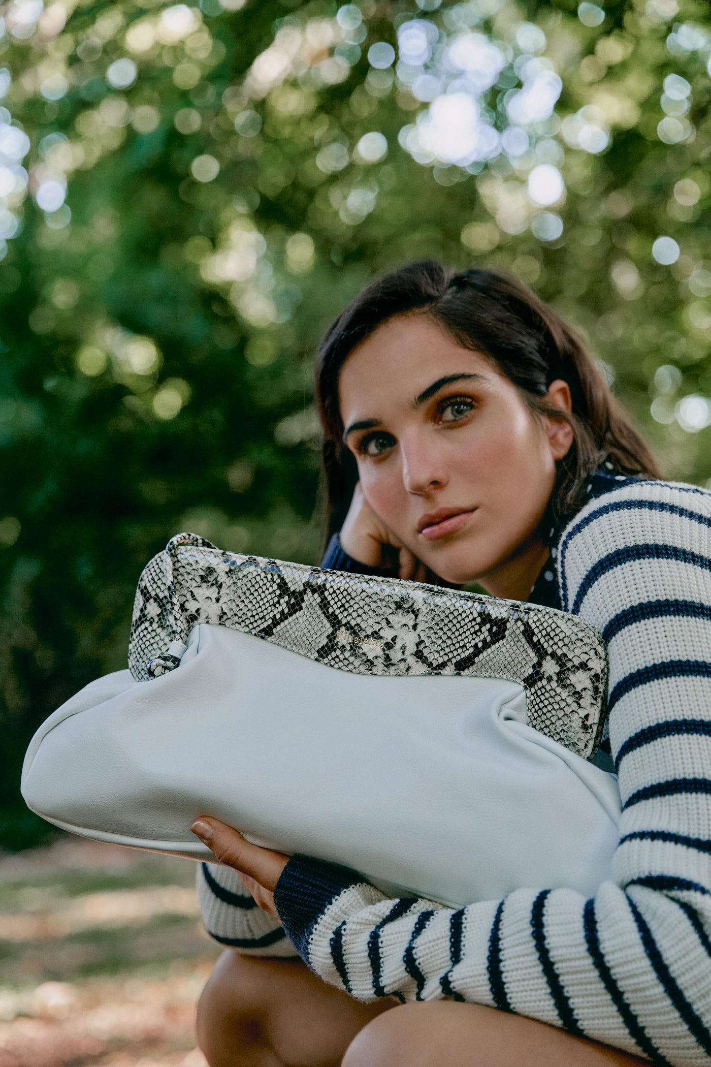 Constanza Maxi Clutch | White & Python