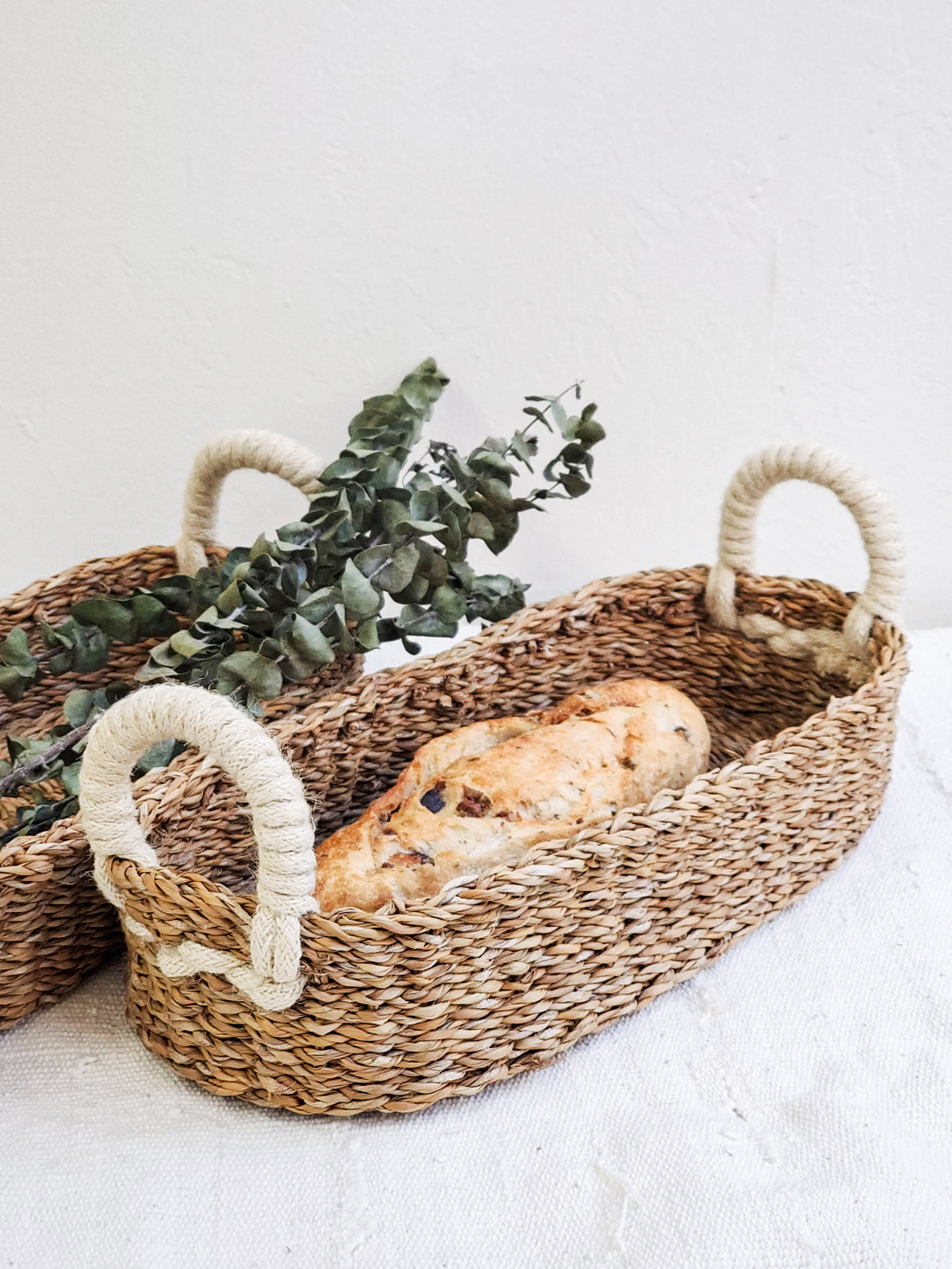 Savar Bread Basket with White Handle