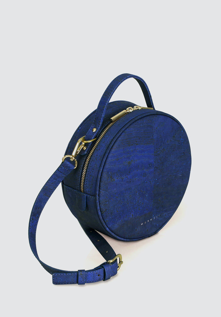 BETA Handcrafted Cork Vegan Round Shoulder Bag | Navy