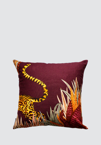 Cheetah Kings Forest | Plum Cotton Cushion Cover