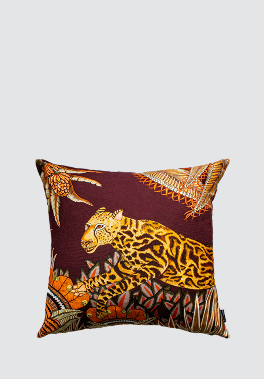 Cheetah Kings Forest | Plum Cotton Cushion Cover