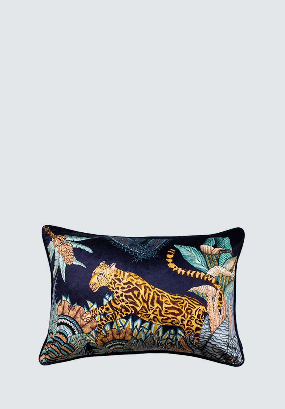 Cheetah Kings Forest | Tanzanite Velvet Cushion Cover with Piping