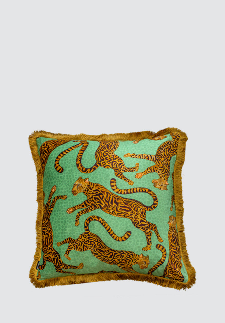 Cheetah Kings | Jade Velvet Cushion Cover with Fringe