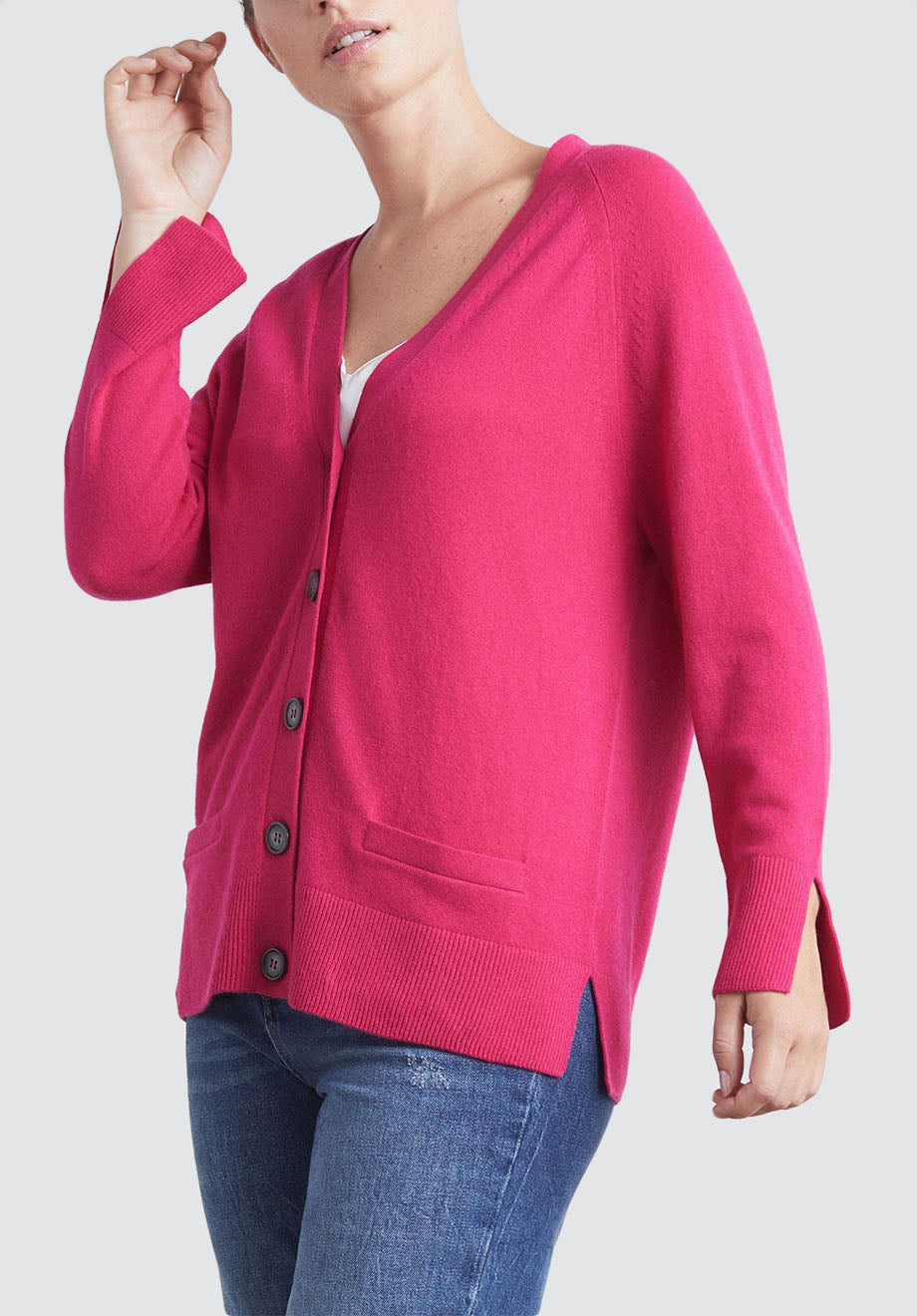 V Neck Cashmere Cardigan | Cherry