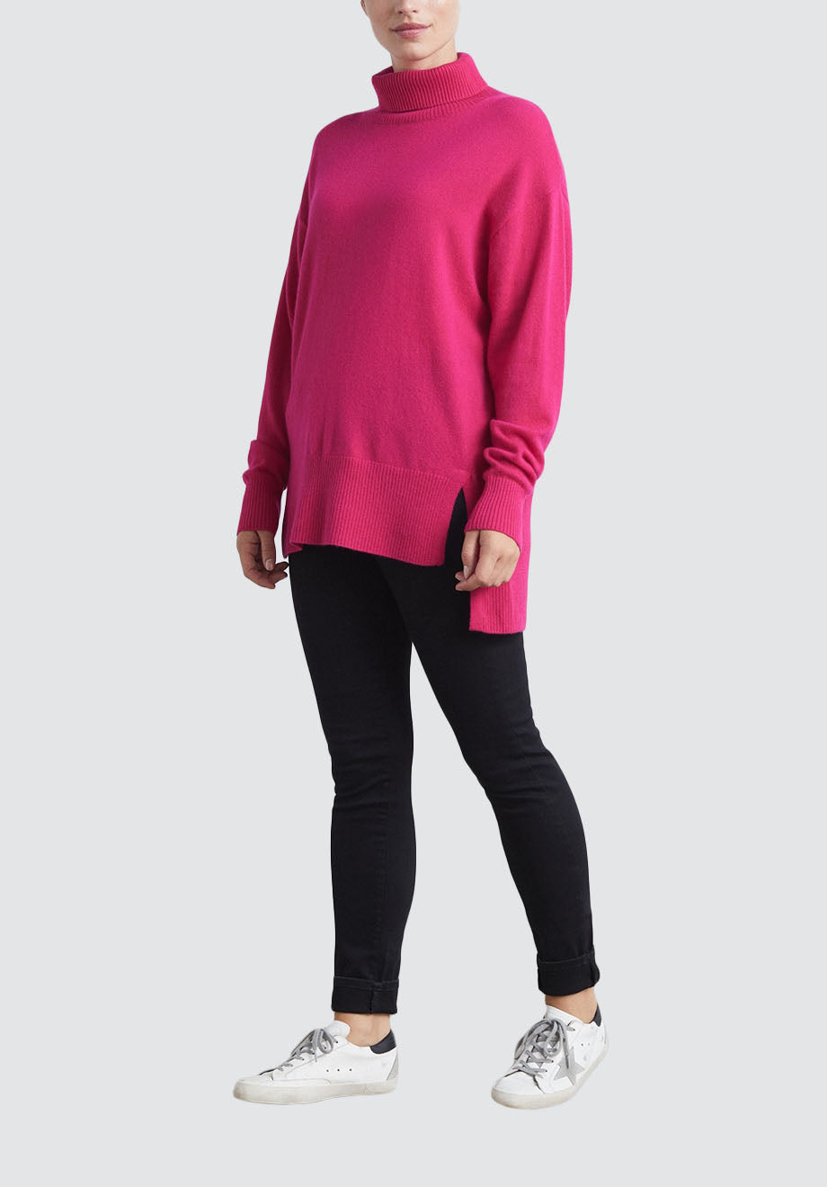 Relaxed Polo Neck Cashmere Sweater | Cherry