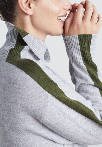 Relaxed Polo Neck Cashmere Sweater | Foggy/Khaki