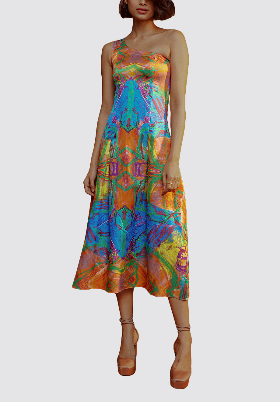 Mural One Shoulder Dress