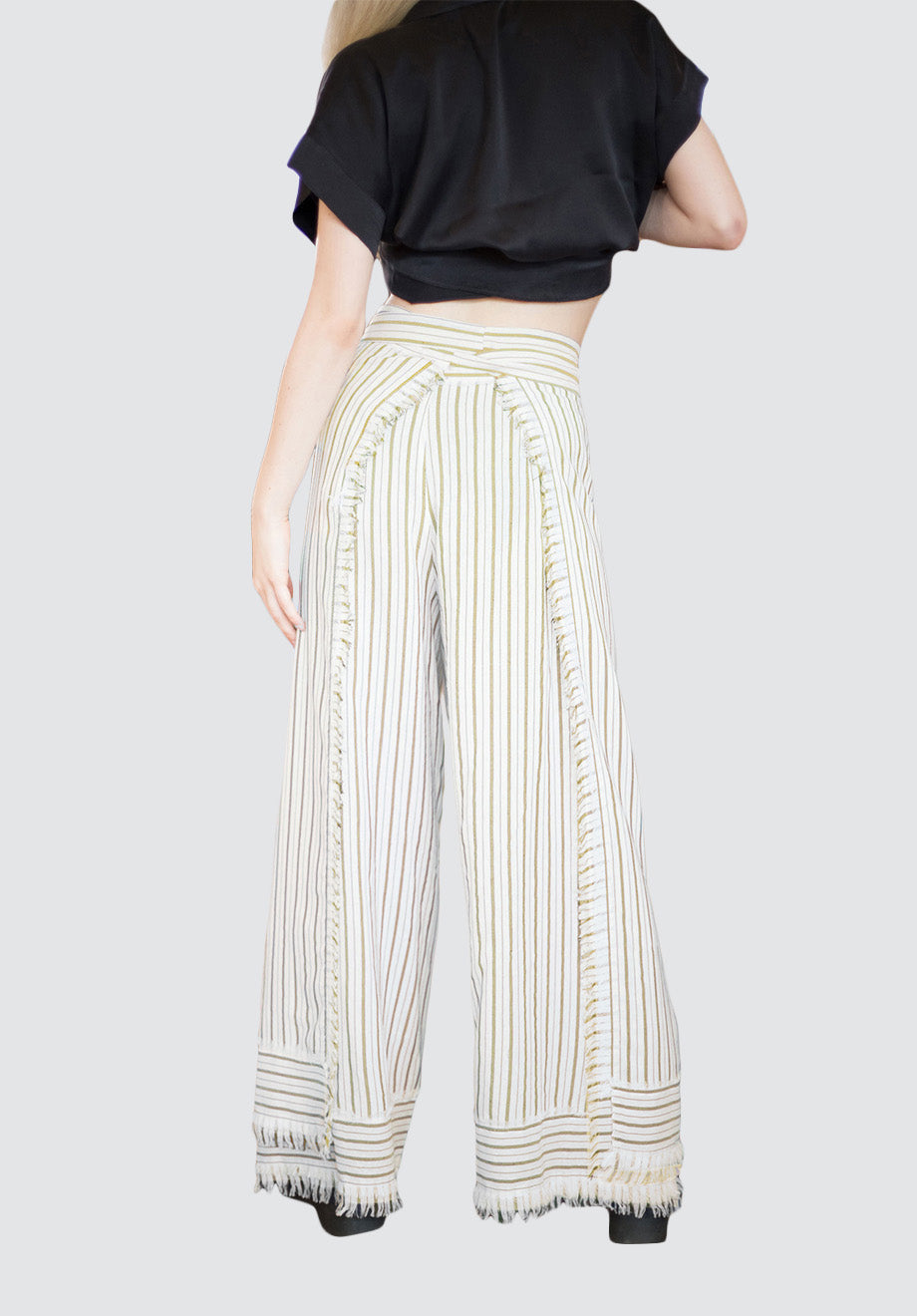 Mustard Stripe Tie Waist Wrap Pants