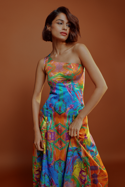 Mural One Shoulder Dress